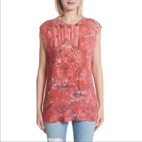 🍉 IRO Jeans Nungui Bandana Print Linen Tank Top - Picture 1 of 8